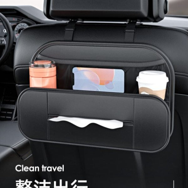 1pcs Leather Car Backseat Organizer With Tissue Bag Holder